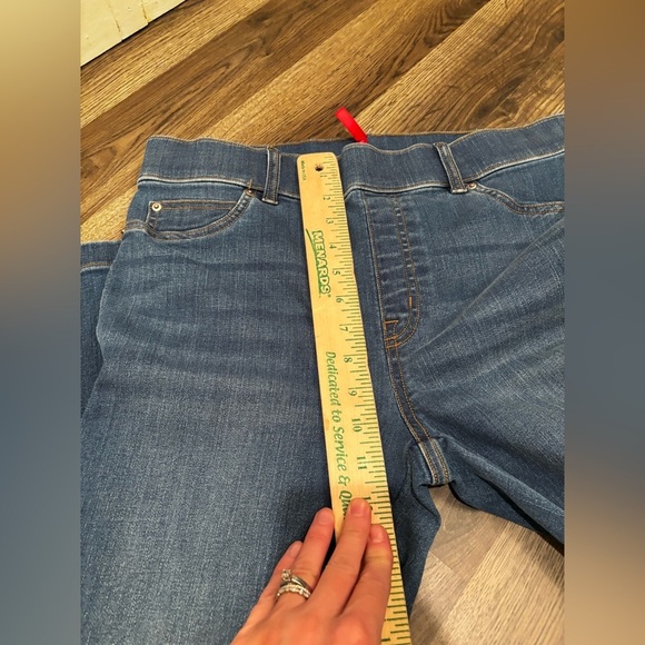 SPANX Dark Blue Flare Women's Jeans pull on size large minimal denim - Picture 6 of 10